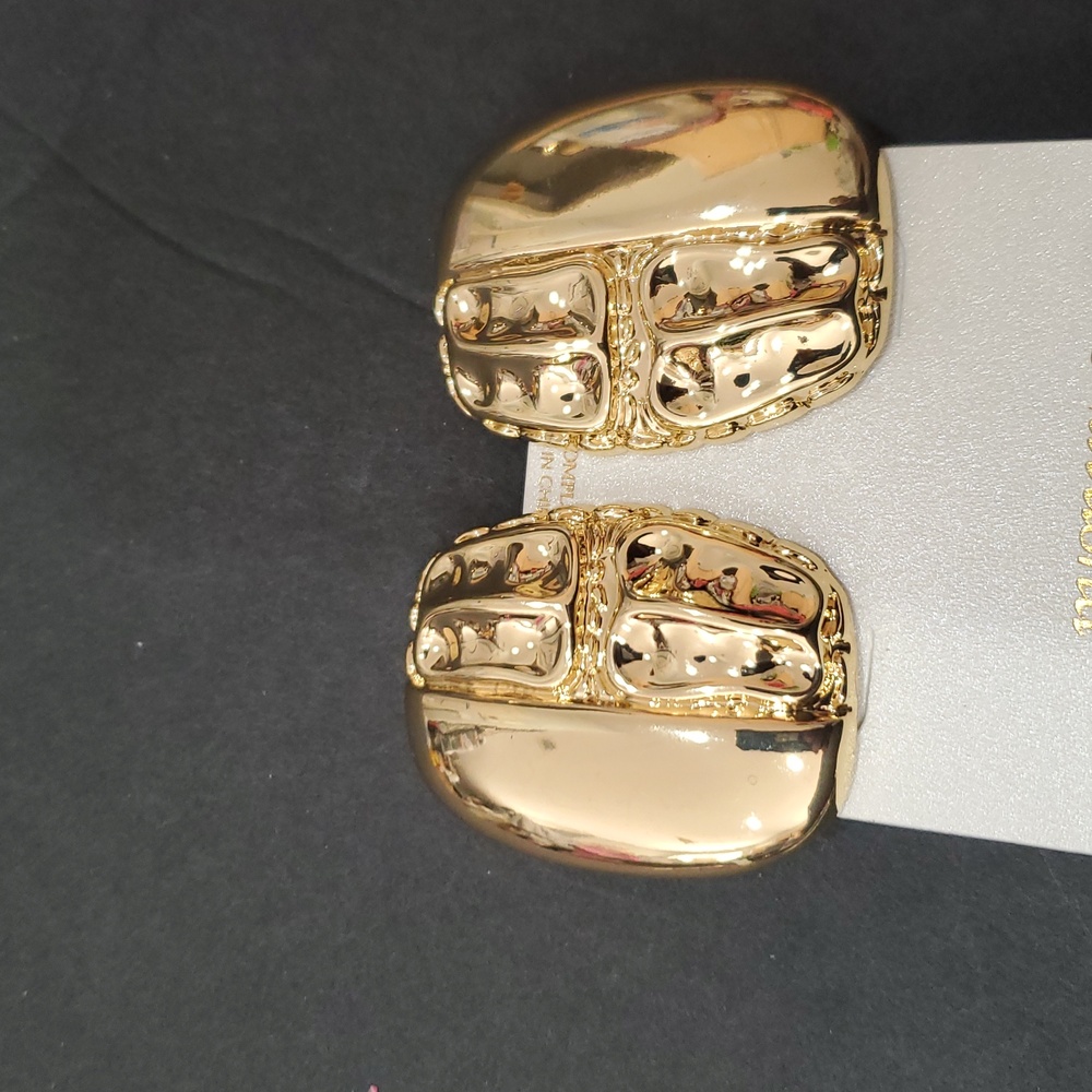 Natasha couture gold tone chunky textured hammered rectangular stud‎ earrings